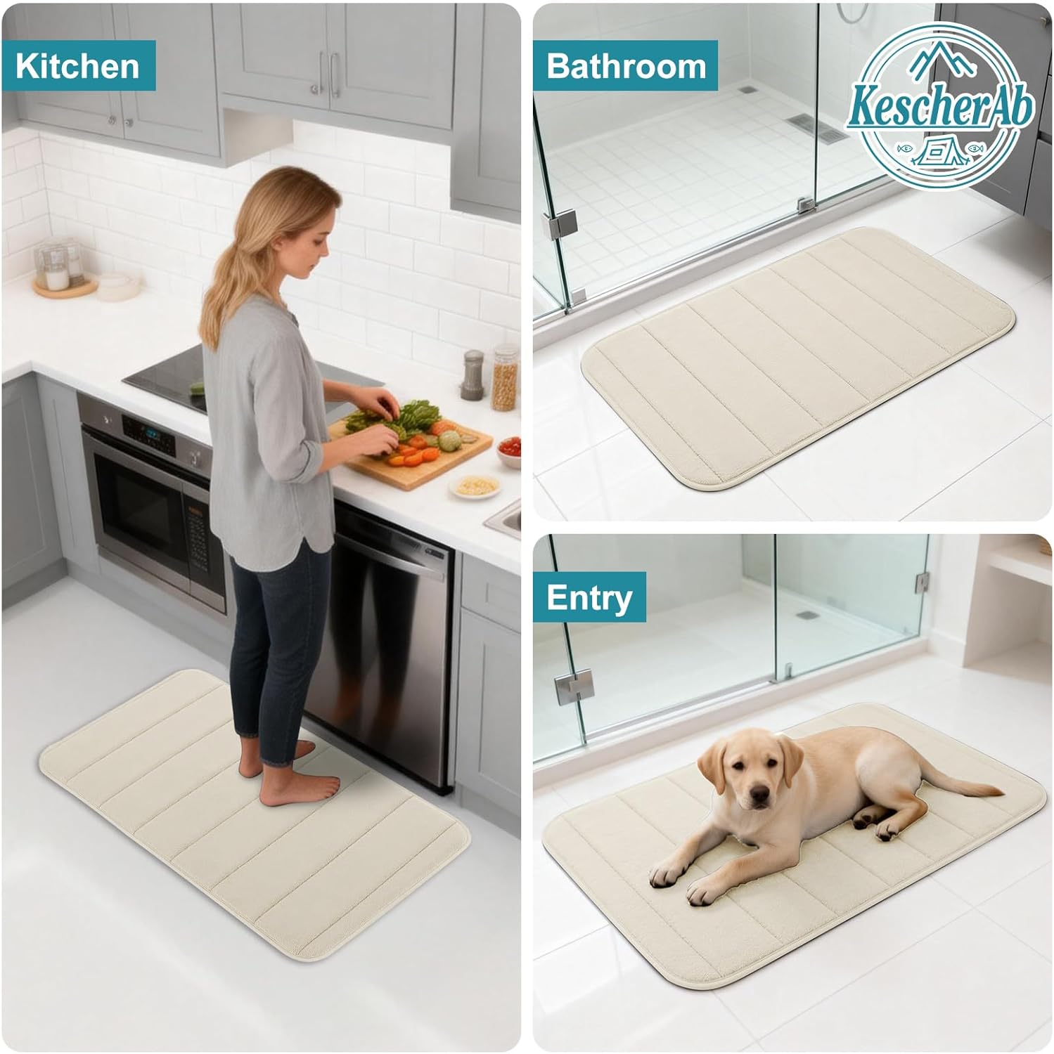 Bathroom Rugs Sets 3 Pieces Thicker Memory Foam Bath Mat with Non Slip Backing, Machine Wash, Dries Quickly, Ultra Soft Beige Bath Carpet with Toilet Rug for Bathroom,Kitchen,Tub