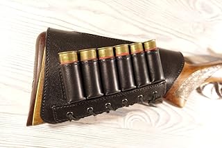 Adjustable Leather Buttstock Cartridge Ammo Holder for Rifles 12 16 Gauge or .30-30 .308 Caliber Hunting Ammo Pouch Bag Stock Shotgun Shell Holder - Precision hunting