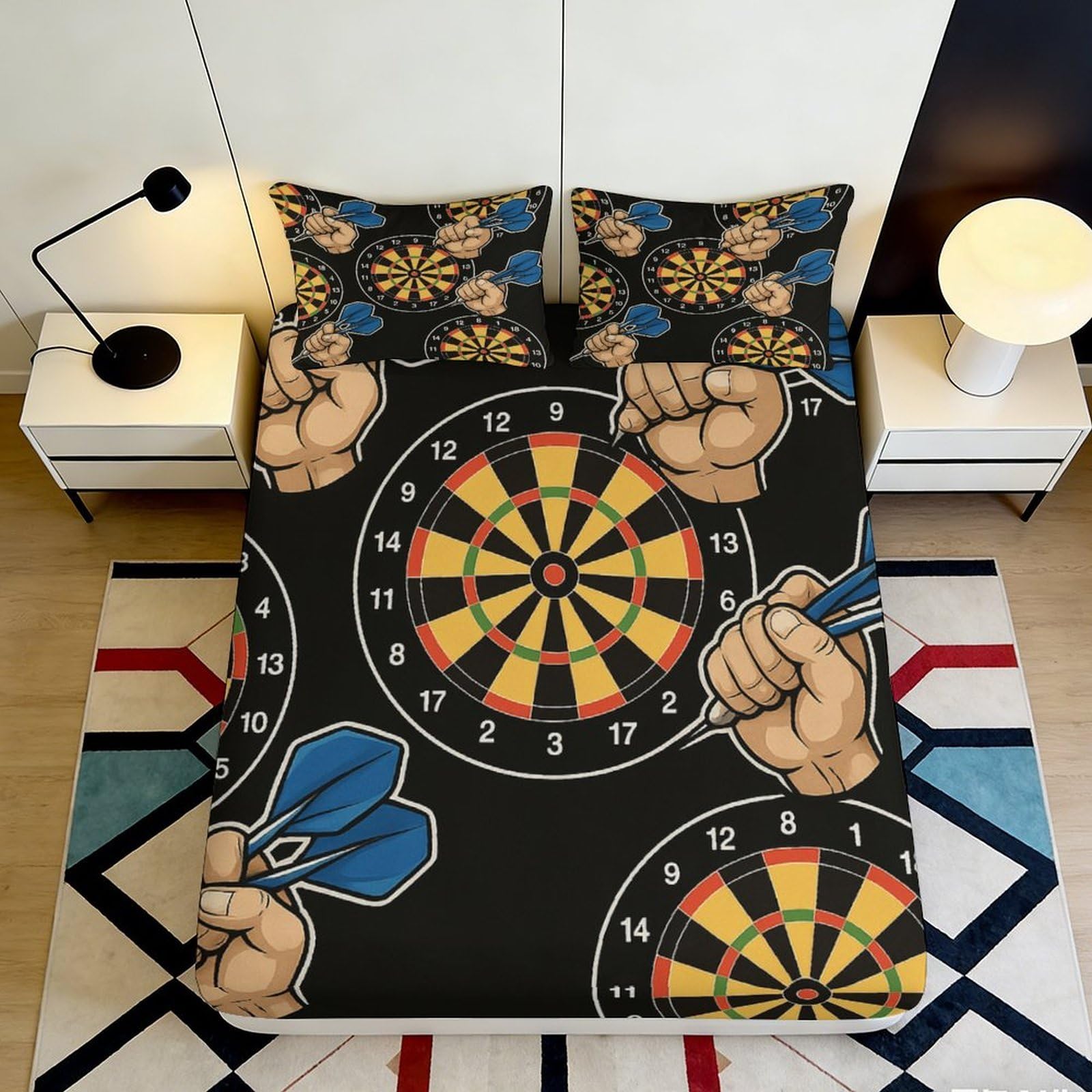 3D Printed Dartboard Game Fitted Sheet Microfiber Soft Non-slip Arrow Throw Bed Cover for Bedroom Dorm Decor 90x200x25cm