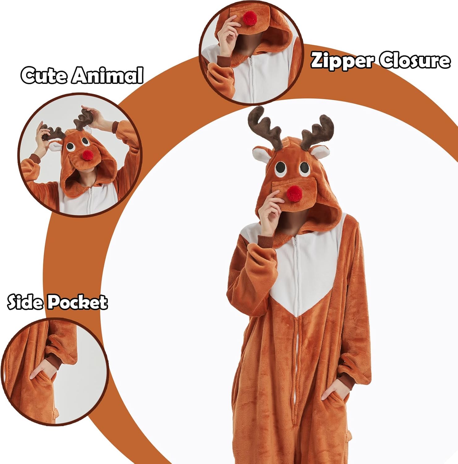 Halloween Snug Fit Adult Onesie Pajamas,Flannel Animal Cosplay Costume for Womens and Mens - Image 4