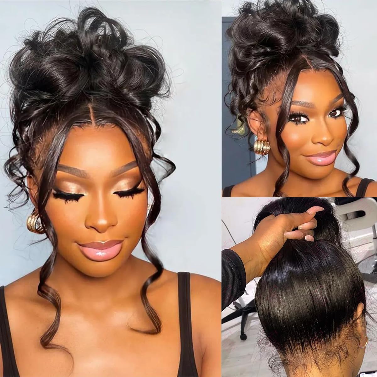 Abijale 360 Lace Front Wigs Human Hair Body Wave HD Lace Front Wigs with Hidden Drawstring Strap 220% Density Pre Plucked Brazilian Virgin Human Hair