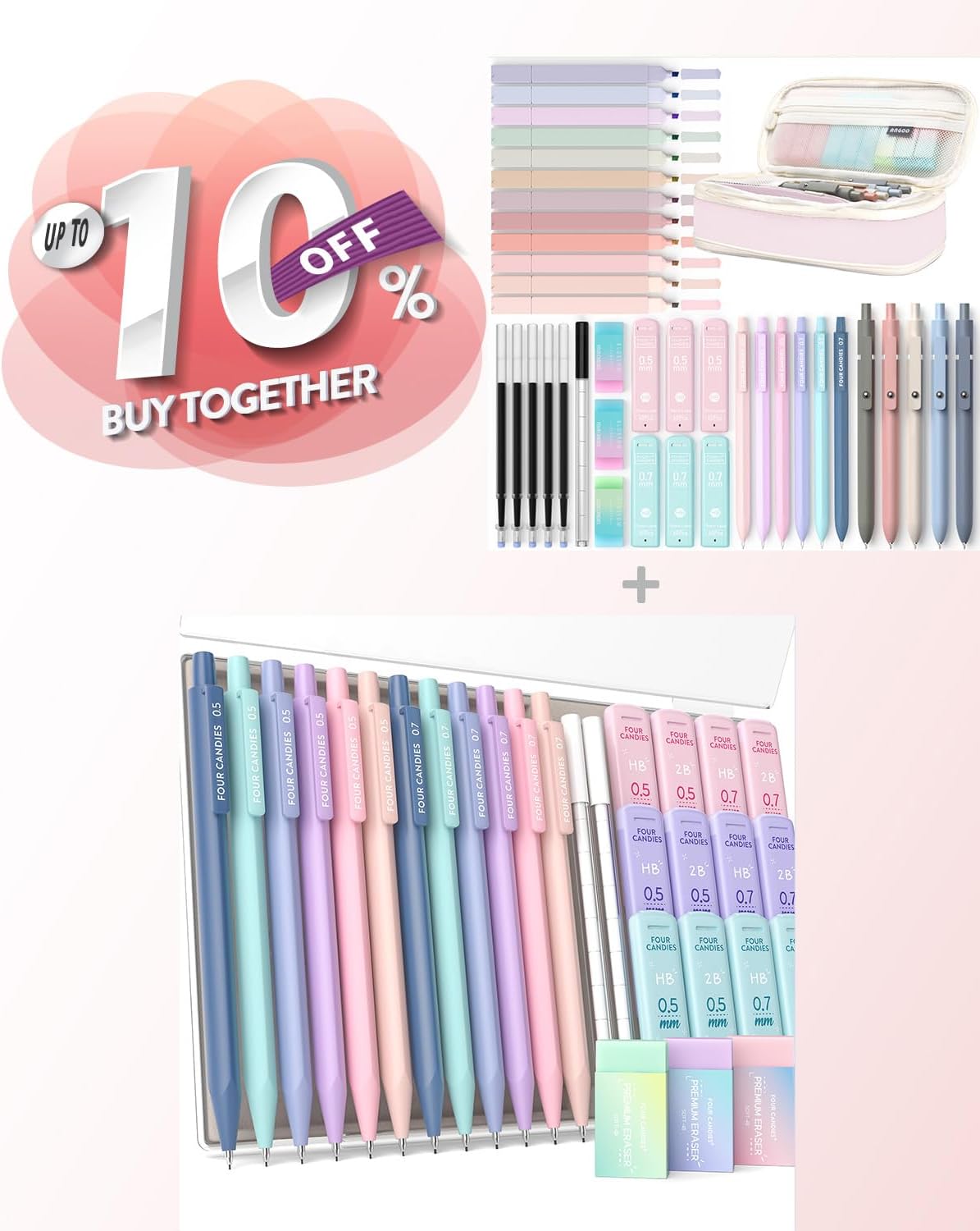 Four Candies Aesthetic School Supplies with Cute Pen Case