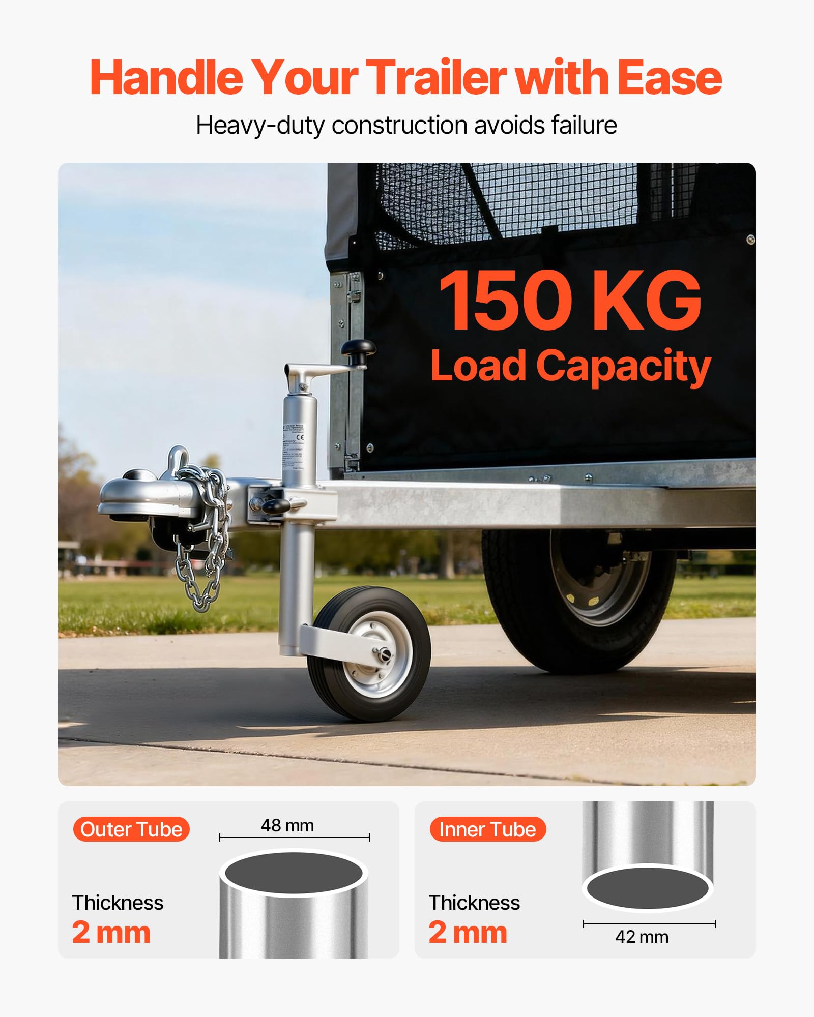 Image secondaire de Cric de Remorque VEVOR 150 kg avec Roue et Poignée Ergonomique