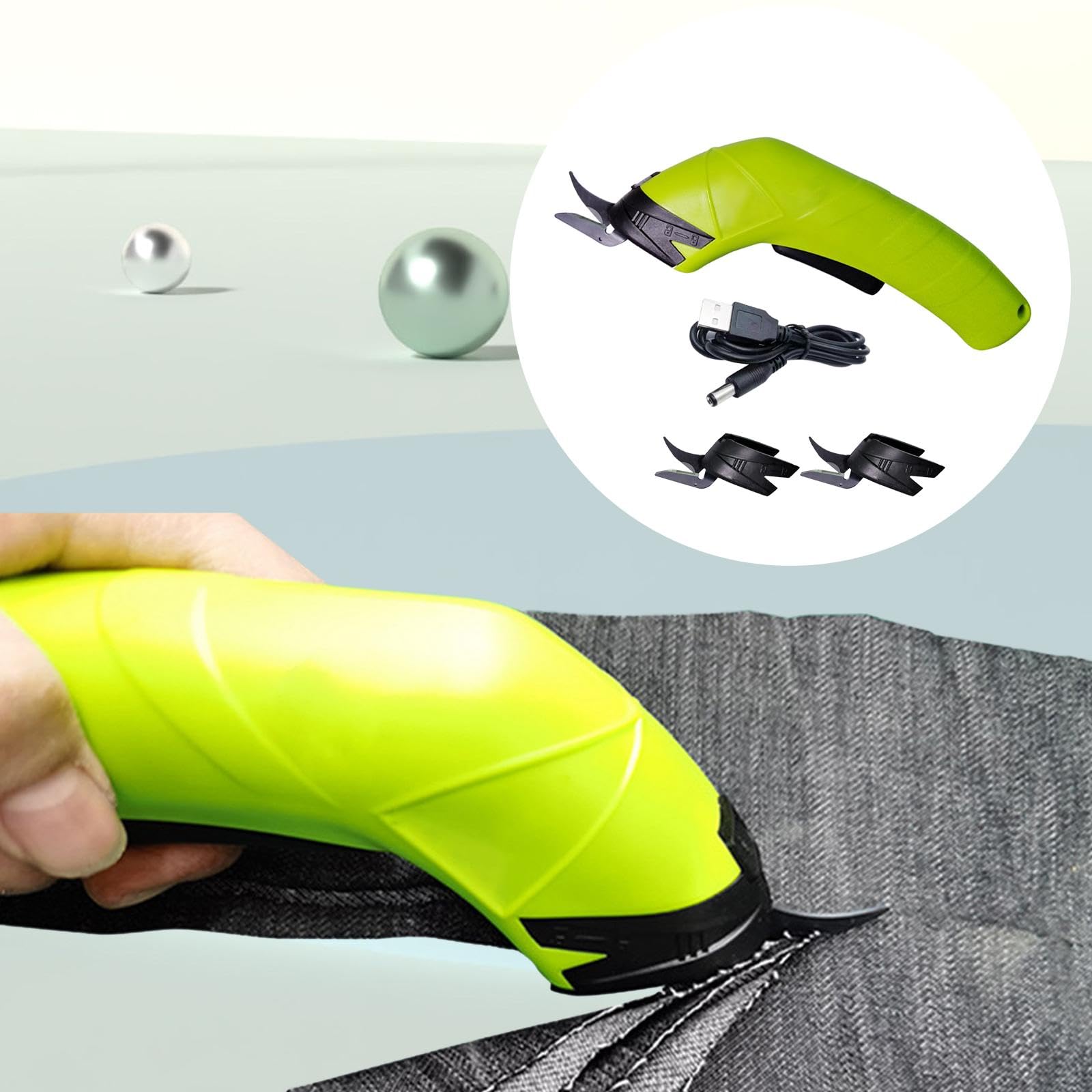 Amagogo Outil de Coupe de Ciseaux électriques, Ciseaux de Couture Rechargeables, Coupe-Tissu à Prise Confortable pour Scrapbooking couturière vêtements, Acier au tungstène 3 têtes