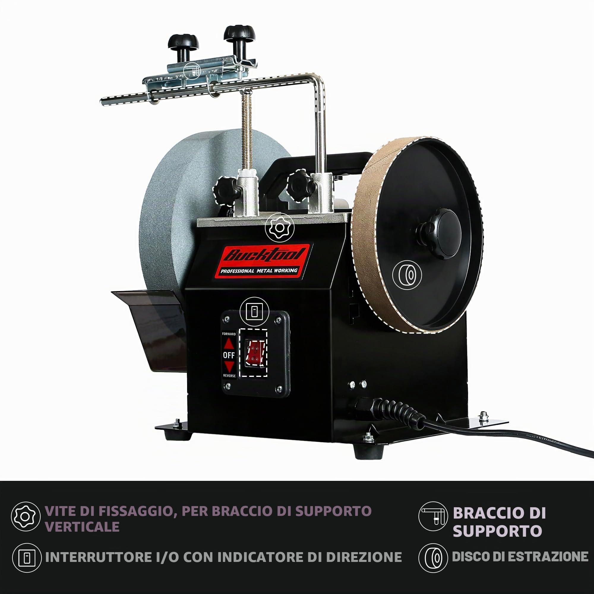 Bucktool Smerigliatrice elettrica a umido da 250 mm, con sistema di affilatura e di estrazione, 230 ~ 240 V
