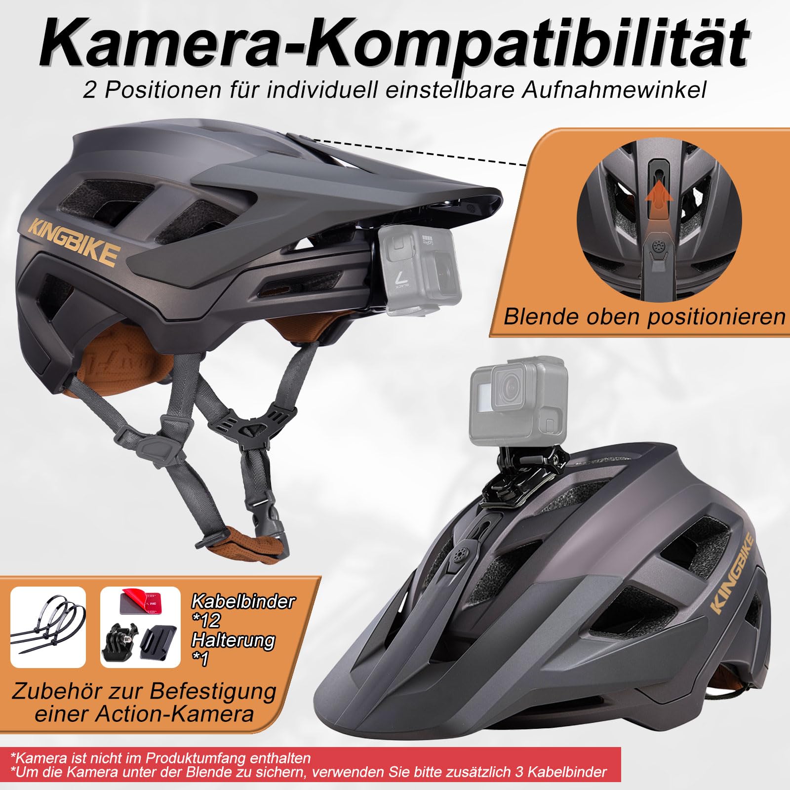 Casco da ciclismo per mountain bike, casco da MTB, visiera regolabile, per uomo, donna, adulti, ragazzi (grigio scuro, oro, M)