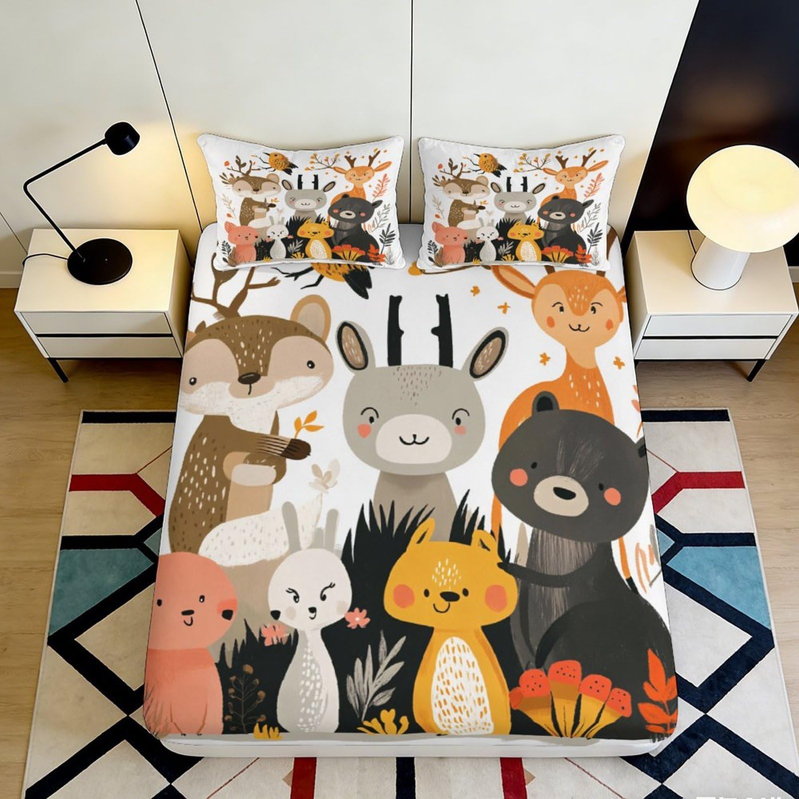 Jqzkxnhpbr Style-7 3D Printed Forest Animal Fitted Sheet Microfiber Soft Breathable Woodland Cartoon Bed Cover For Bedroom Dorm Decor 90X200x25cm