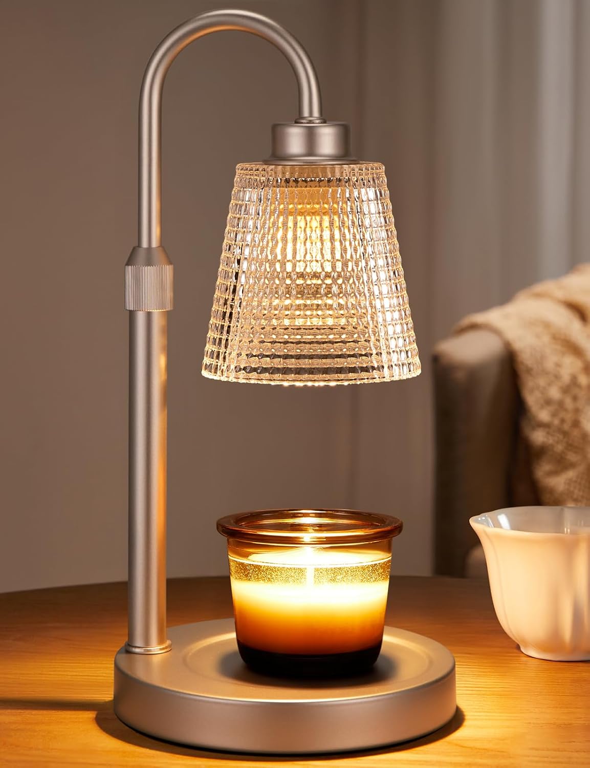 Innqoo Champagne Gold Candle Warmer Lamp with Timer, Dimmable Candle Warmer for Home Decor, Height Adjustable Candle Lamp for Jar Candles, Birthday Gifts for Women Mom, House Warming Gifts New Home