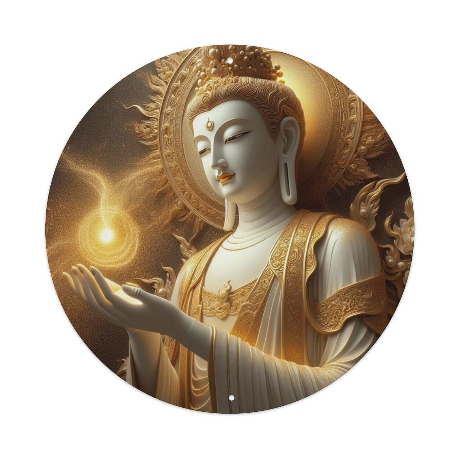 Zen Poster The Radiant Buddha Vintage Metal Tin Sign Plaque Wall Decor for Cafe, Club, Garden Round Metal Poster 8x8Inch