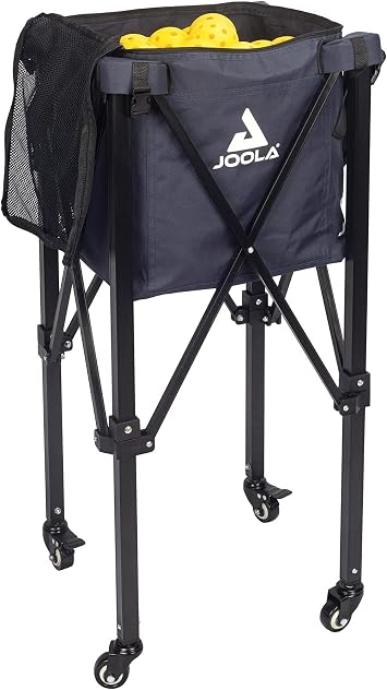 JOOLA Pickleball Ball Caddy - Holds up to 100 Balls - Includes 2 Side Pockets - Pickleball Equipment for Practice & Server Machine - Wheeled Cart with Bulk Ball Storage Bag - Black