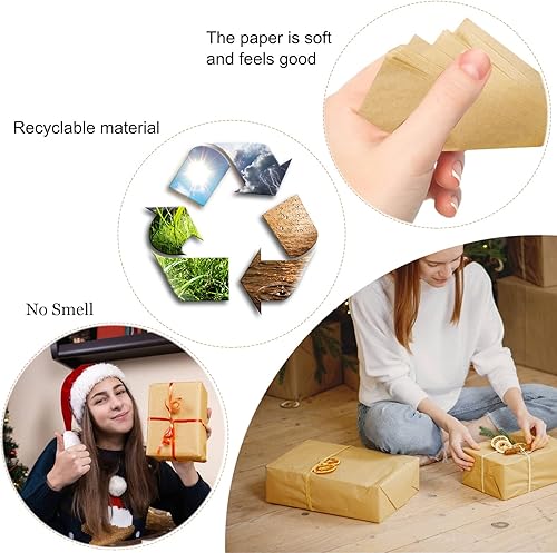 Miniatura 5 de Artdly - 100 hojas de papel de seda kraft - Papel de regalo marrón reciclable de 14 x 20 pulgadas, a granel para bodas, cumpleaños, proyectos de