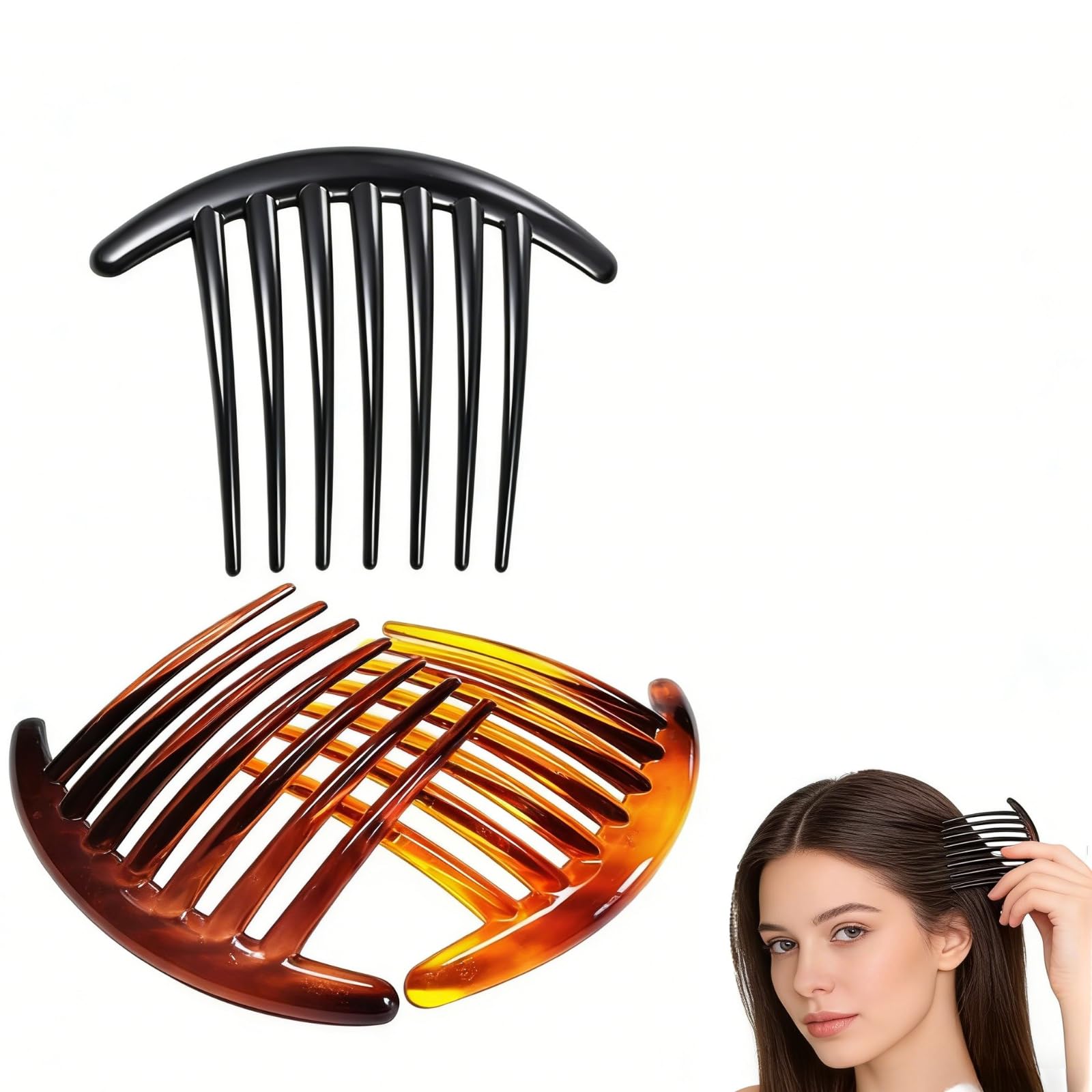 7 Tooth French Twist Comb, 3PCS Plastic Hair Clip, Hair Side Combs, Hair Accessory for Women Girls, Hair Clip Comb Accessories (Black and Brown)