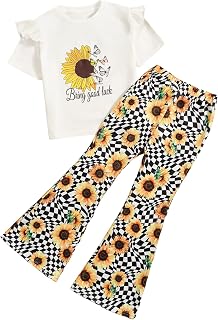 Girl's 2 Piece Outfits Clothes Set Graphic Print Short Sleeve T-Shirt and Flare Leg Pants Set