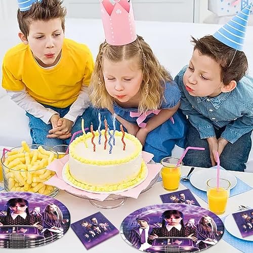 Miniatura 6 de Accro Xtrem 40 piezas de suministros de fiesta de Wednesday Addams, incluyendo 20 platos y 20 servilletas para decoraciones de fiesta temática de