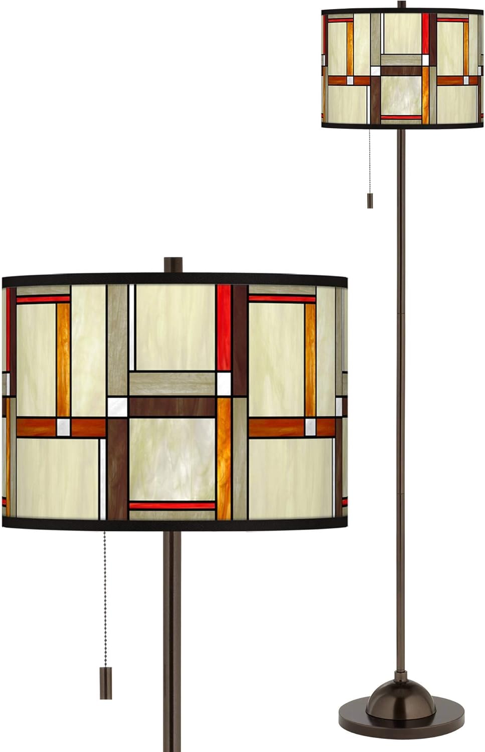 Club Mission 62" Tall Standing Floor Lamp Skinny Pole Pull Chain Brown Metal Bronze Finish Living Room Bedroom House Reading Office Home Decor Entryway Dining Modern Squares Drum Shade