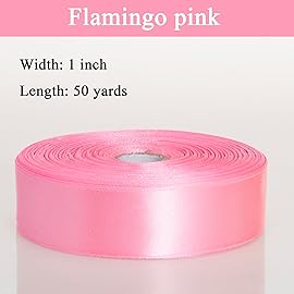 YASEO 1 Inch Flamingo Pink Solid Satin Ribbon, 50 Yards Craft Fabric Ribbon for Gift Wrapping Floral Bouquets Wedding Party Decoration