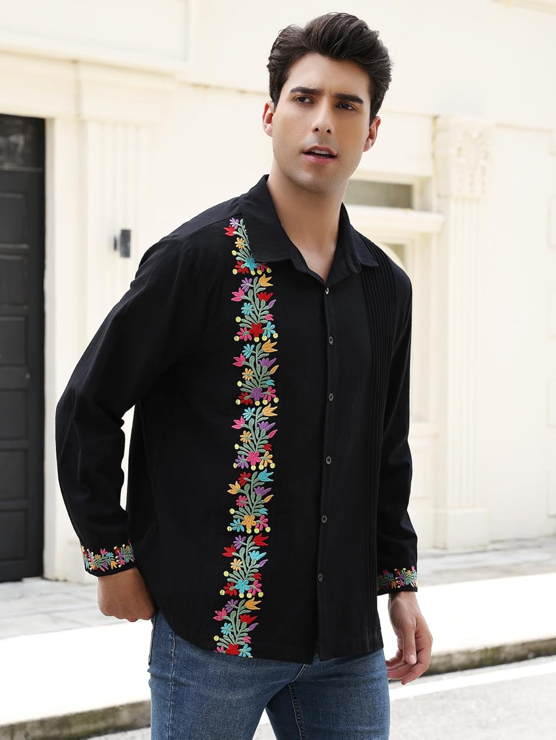 Mexican Shirts for Men Guayabera Cinco De Mayo Fiesta Traditional Embroidered Collared Button Up Long Sleeve - Image 5