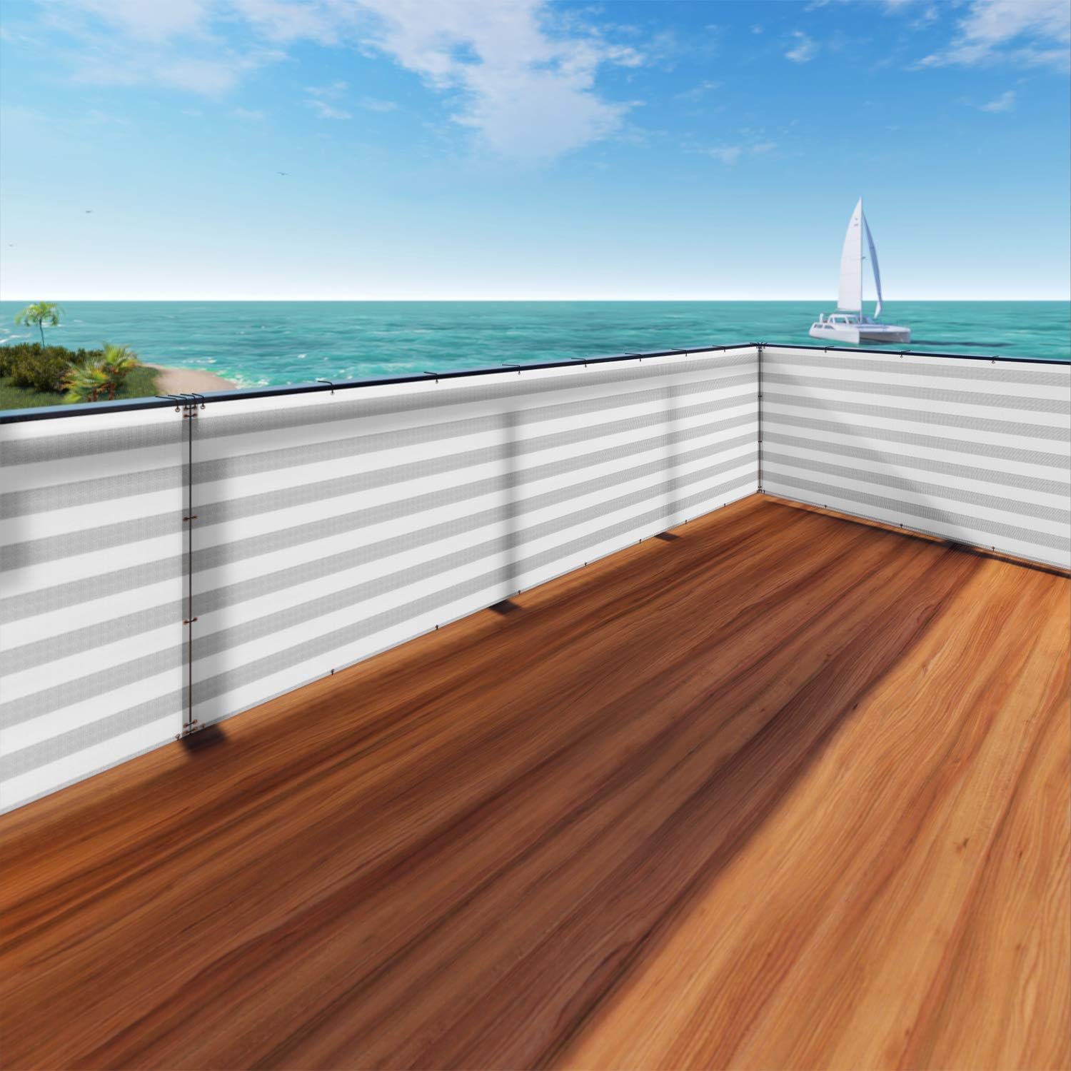 3' x 12' Beige + 3' x 10' Grey White Strip Balcony Privacy Fence Bundle