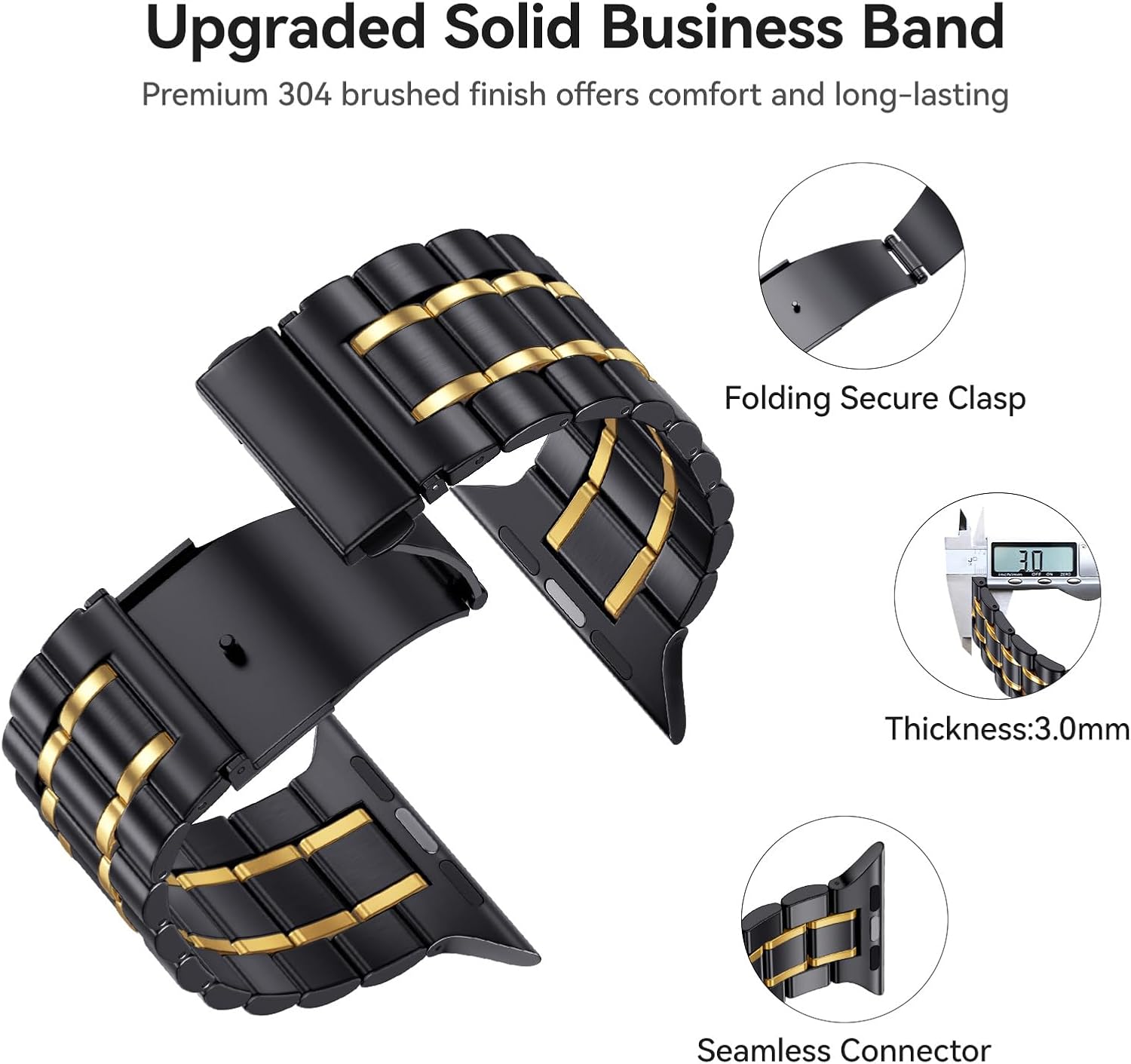 Bestig Compatible with Apple Watch Bands for Men Women 40mm 38mm 41mm 42mm Series 11 10,Premium Solid Stainless Steel Metal Business Wristband Strap for iWatch Series 10 9 8 7 6 SE 5 4 3 2 1,BlackGold - Image 3