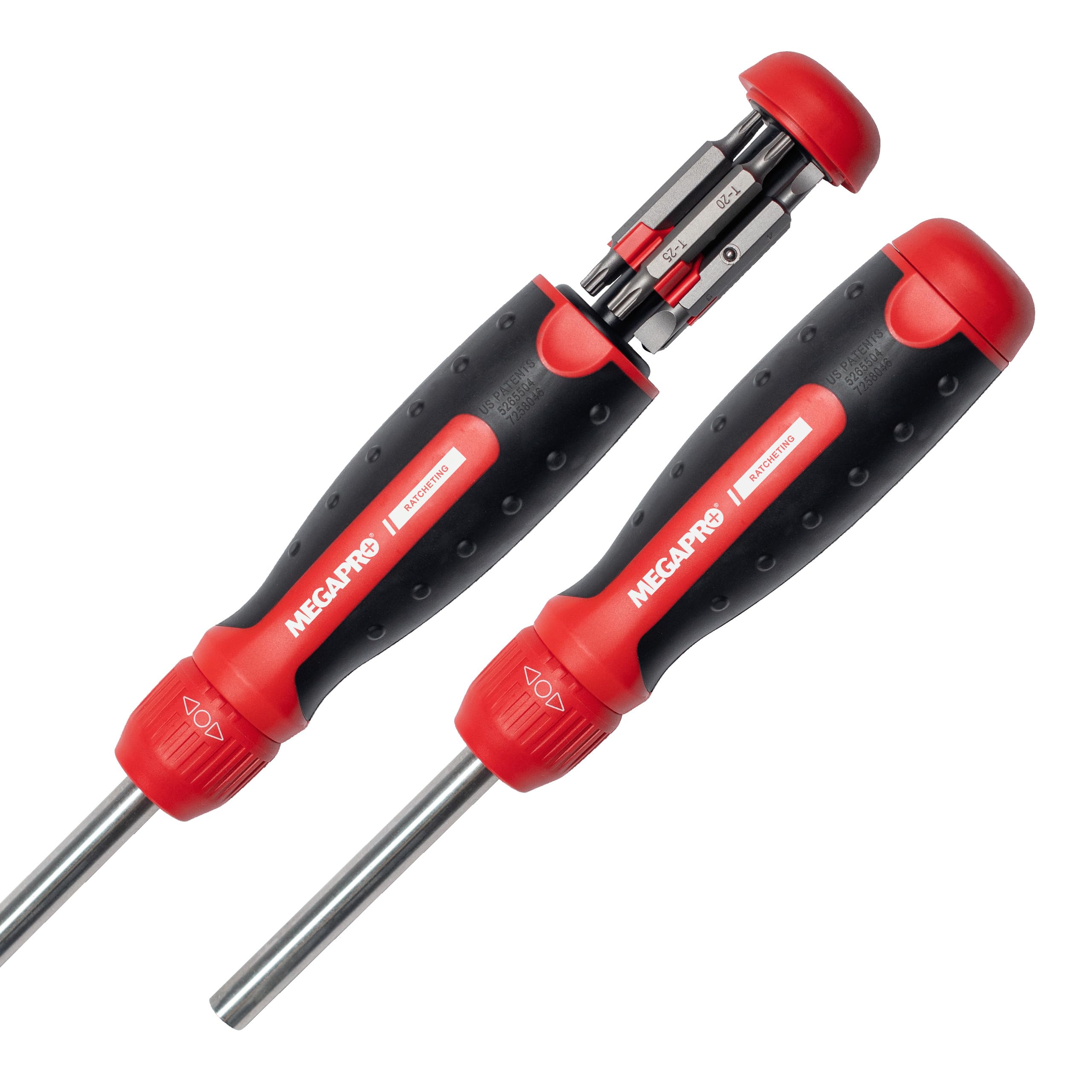 MEGAPRO® Original Ratcheting Multi-Bit Screwdriver with ¼” Hex Shaft | Phillips, Torx, Flat, Square | Trades Screwdriver