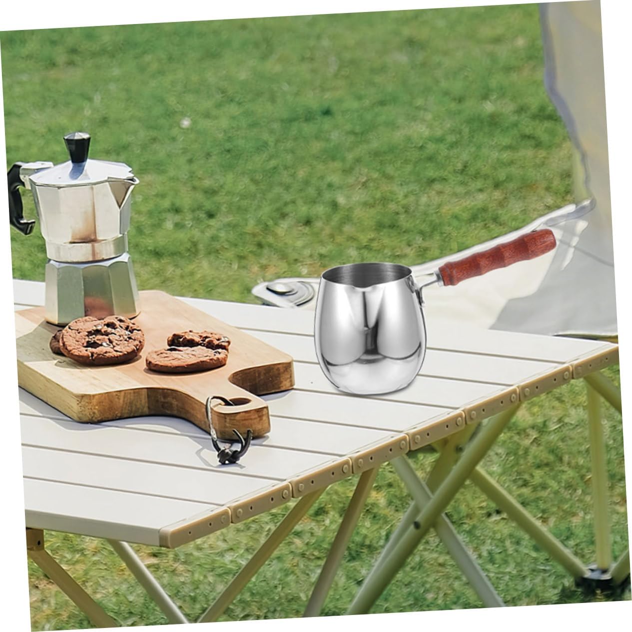 Stainless Steel Espresso Milk Frothing Pitcher Latte Art Cup with Wooden Handle for Precise Liquid Measurement and Easy Pouring for Home