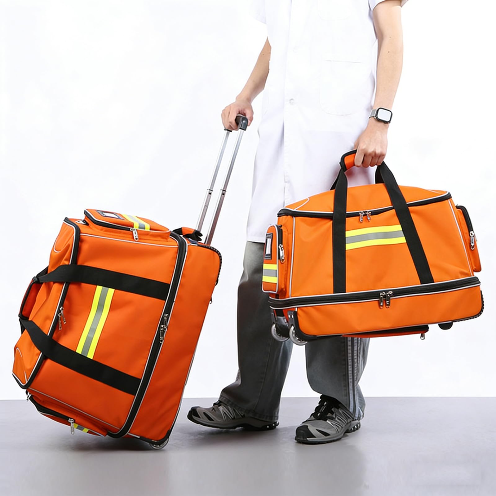 Paquete de bolsa de emergencia de tela Oxford ignífuga, bolsa de trauma impermeable de gran capacidad con ruedas, para policía/bomberos/enfermeras domésticas