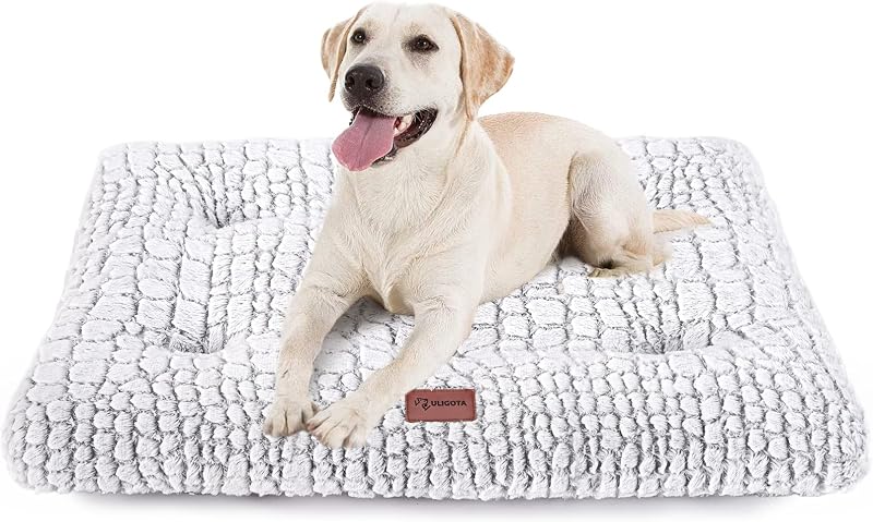 Tapete para Cama e Caixa de Transporte para Cães ULIGOTA, Pelúcia com Base Impermeável, 91,44 x 60,96 x 8,89 cm, Branco