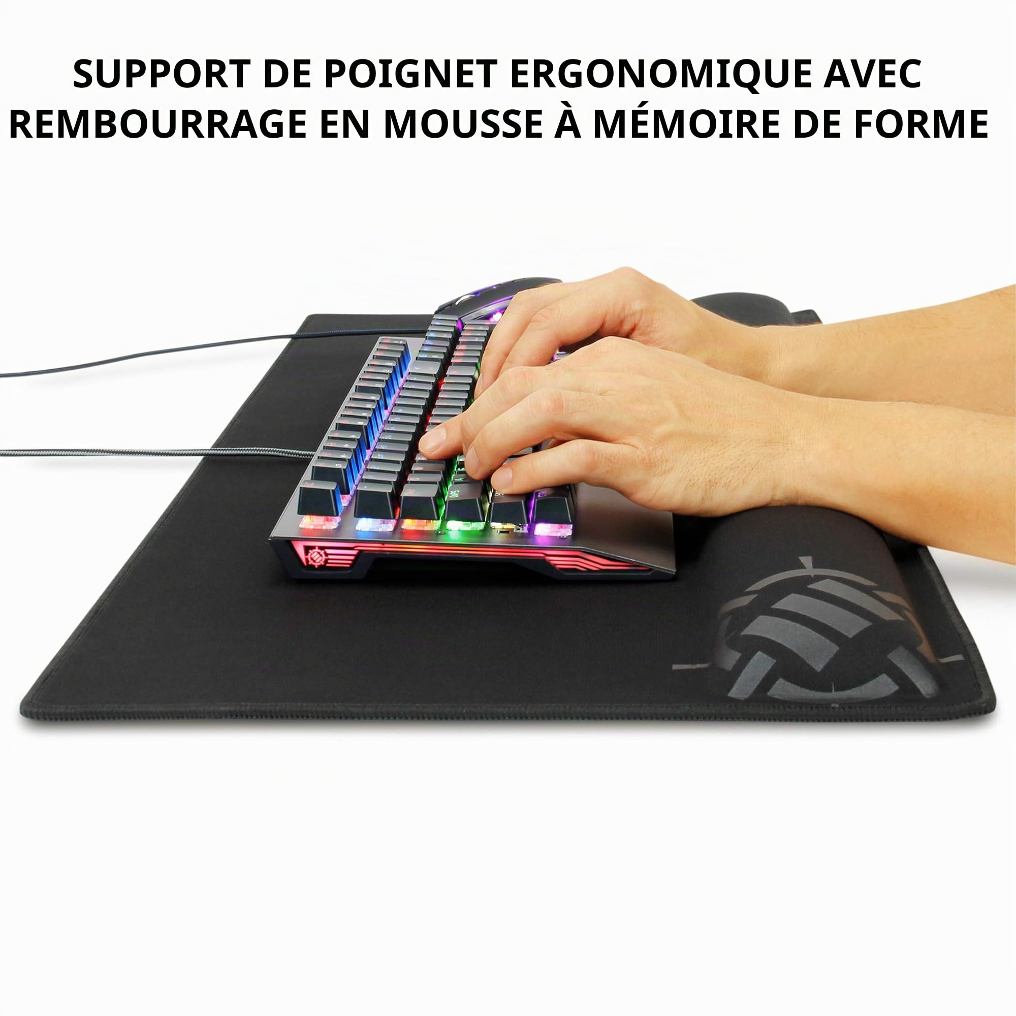 ENHANCE Grand Tapis Souris Gamer XXL pour PC Gamers avec Support - Tapis Souris Ergonomique avec Repose Poignet (80 x 35 x 2,5 cm) - Coutures Anti-Effilochage et Surface Qualité Supérieure - Noir
