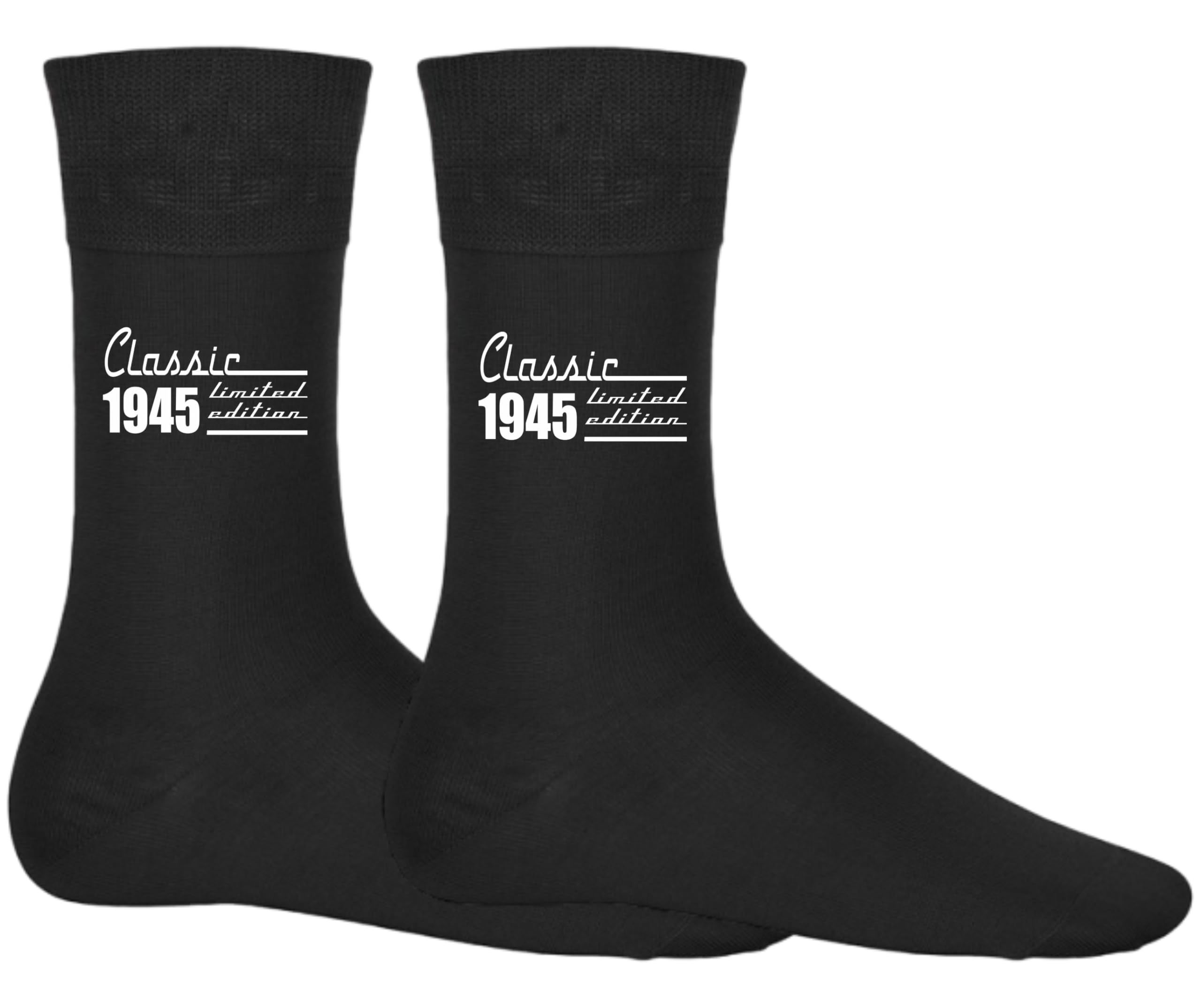 DCG PRINTWEAR 1945 Birth Year Socks – Funny 80th Birthday Gift in Black – Gag Present for Senior Men or Women