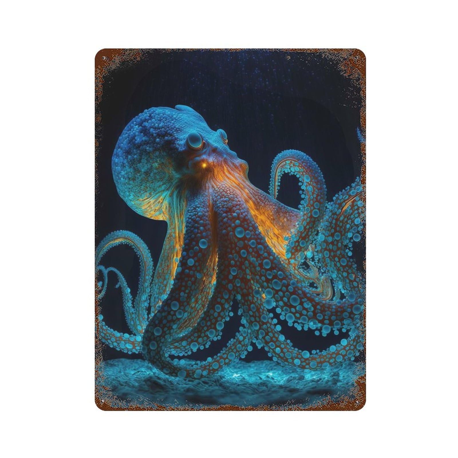 Garage Style Octopus Animal Rusty Metal Tin Sign 15.7"x11.8", Novelty Wall Decor for Bar And Workshop