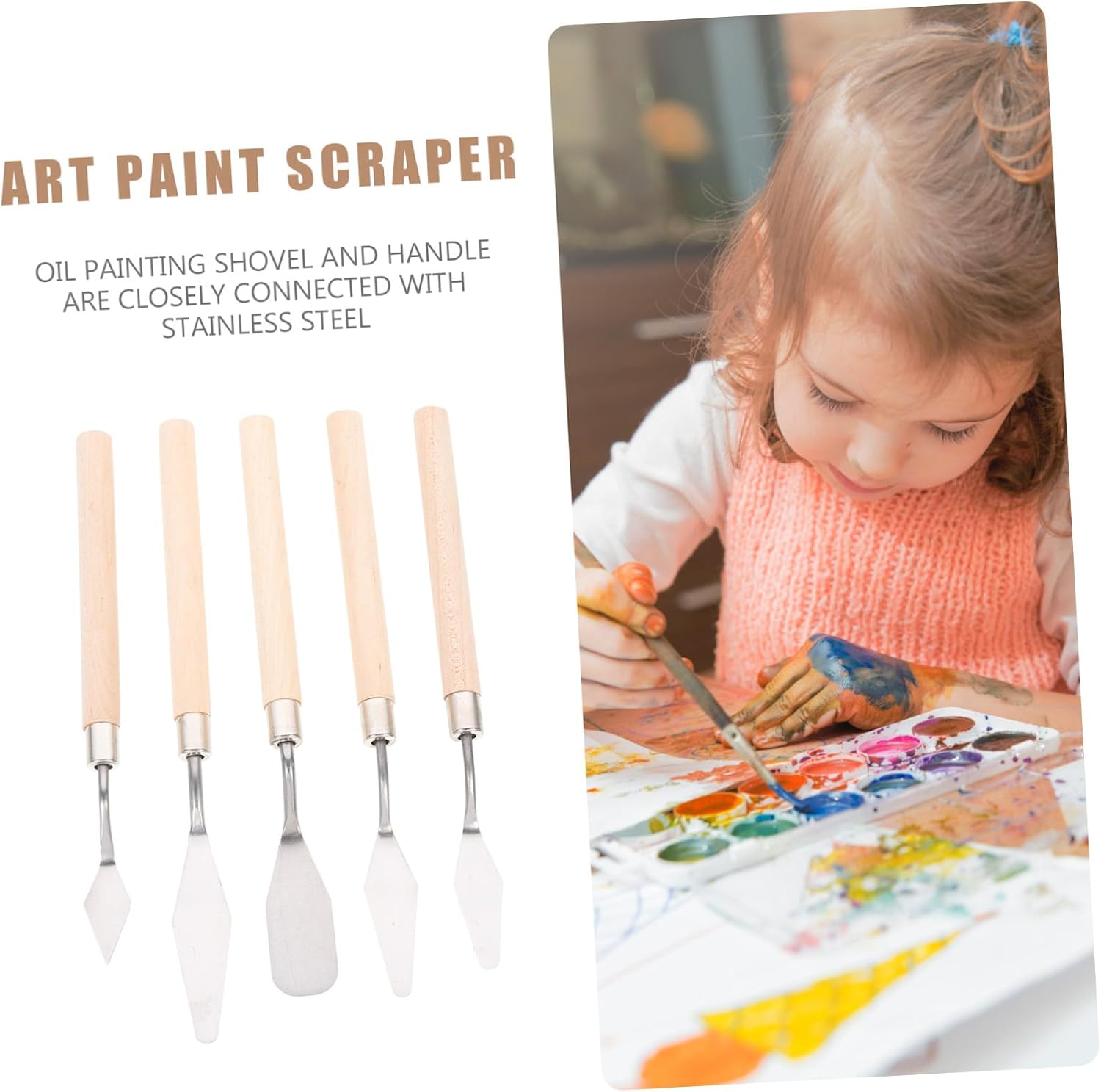 5Pcs Color Mixing Scrapers with Wooden Handles for Painting Drawing and Art Supplies Smooth Grip Palette Knives for Pigment Stirring and Oil Paint Mixing