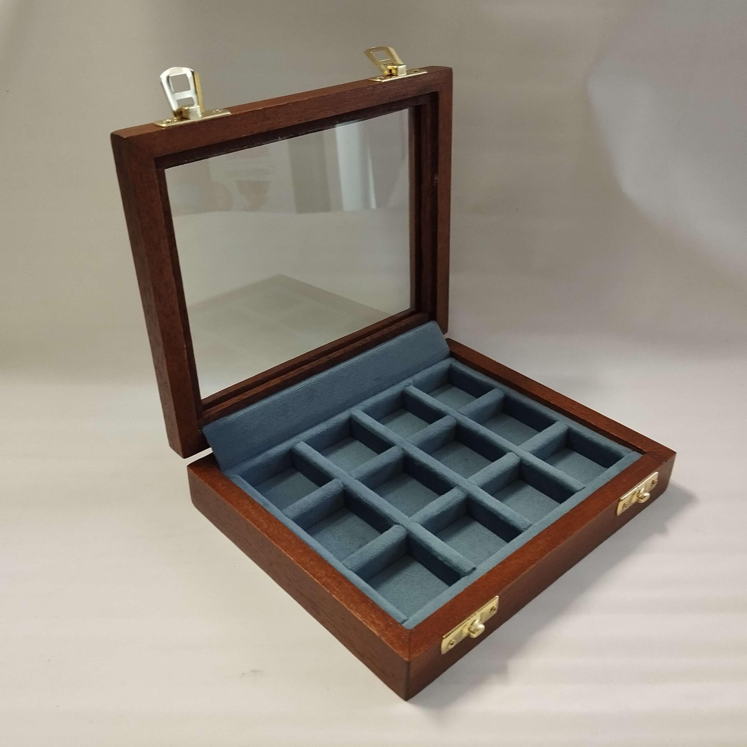 Caja para Monedas de colección 12 Compartimentos Madera Maciza Terciopelo monetario numismática esterlinas marengas follis Monedas Antiguas Hecho a Mano Italia