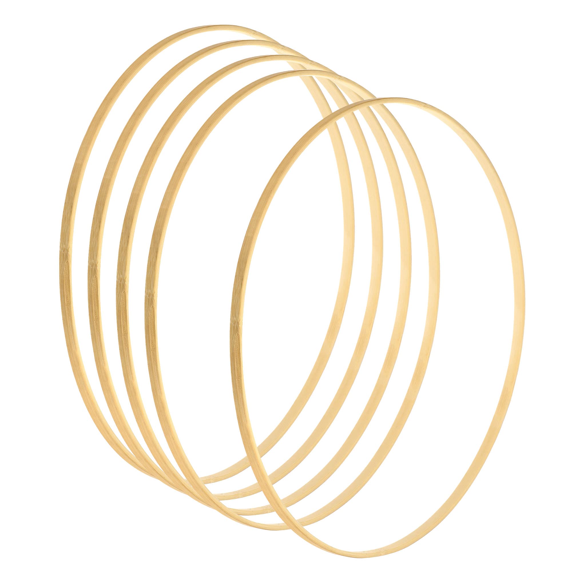 sourcing map 14.2 Pulgadas Madera Bambú Floral Aro, 5 Paquete Artesanales Anillos para Bricolaje Boda Decoración, Atrapa Sueños y Colgantes Artesanías