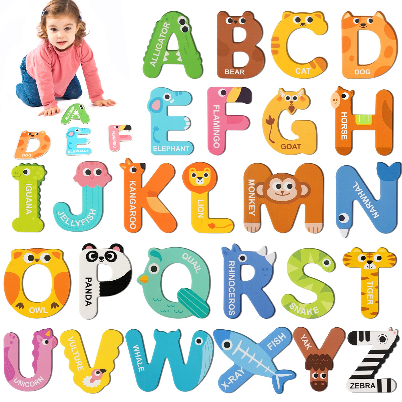 ベビーアルファベットセット Amazon.com: Magnetic Letters for Toddlers 1-3, 26PCS Cute Animal