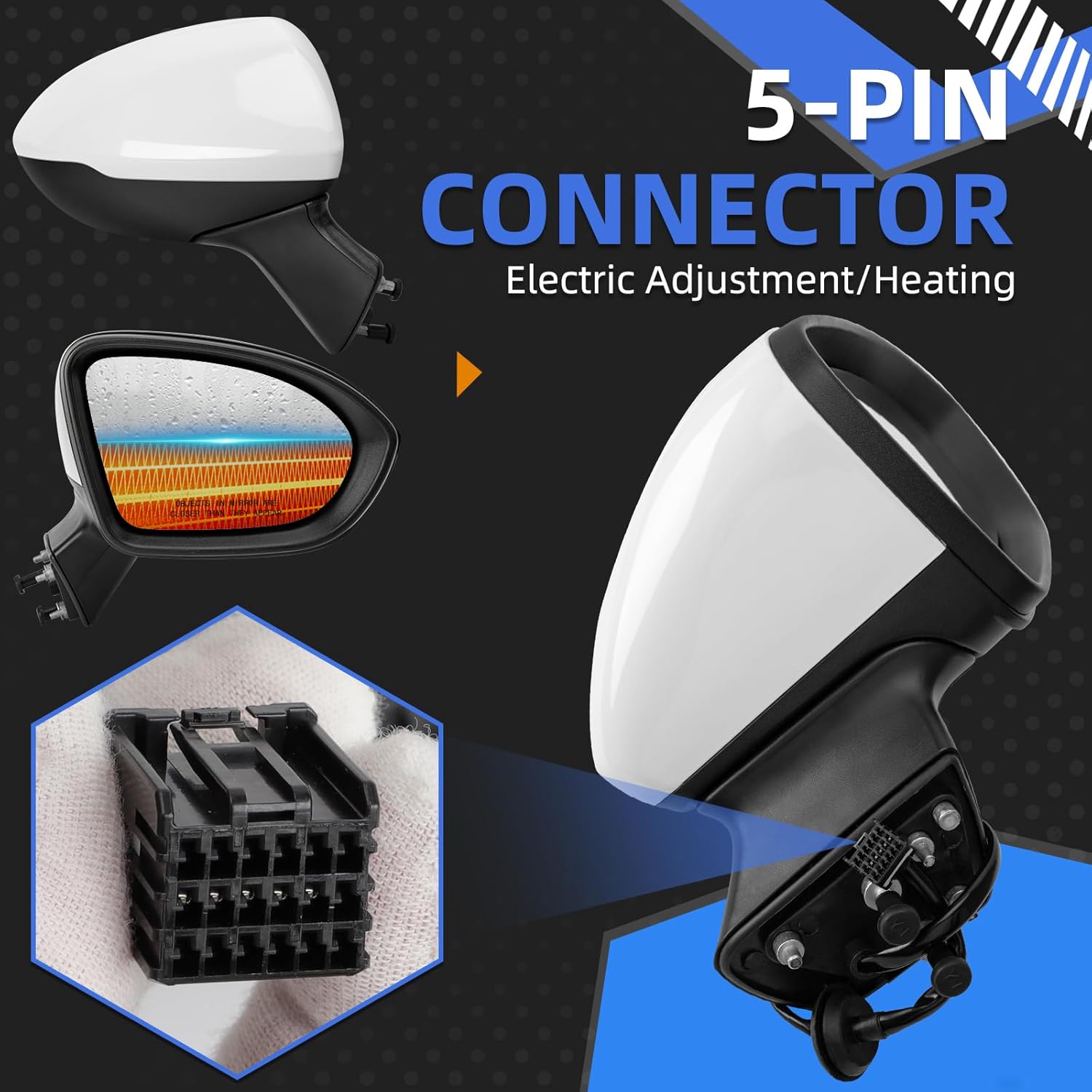 Right Passenger Side Rear View Mirror Replacement for Chevrolet Chevy Cruze 2017 2018 2019 2020 2021 2022 2023- Rearview Mirrors with 5Pins, Electric Adjustment and Heating, white