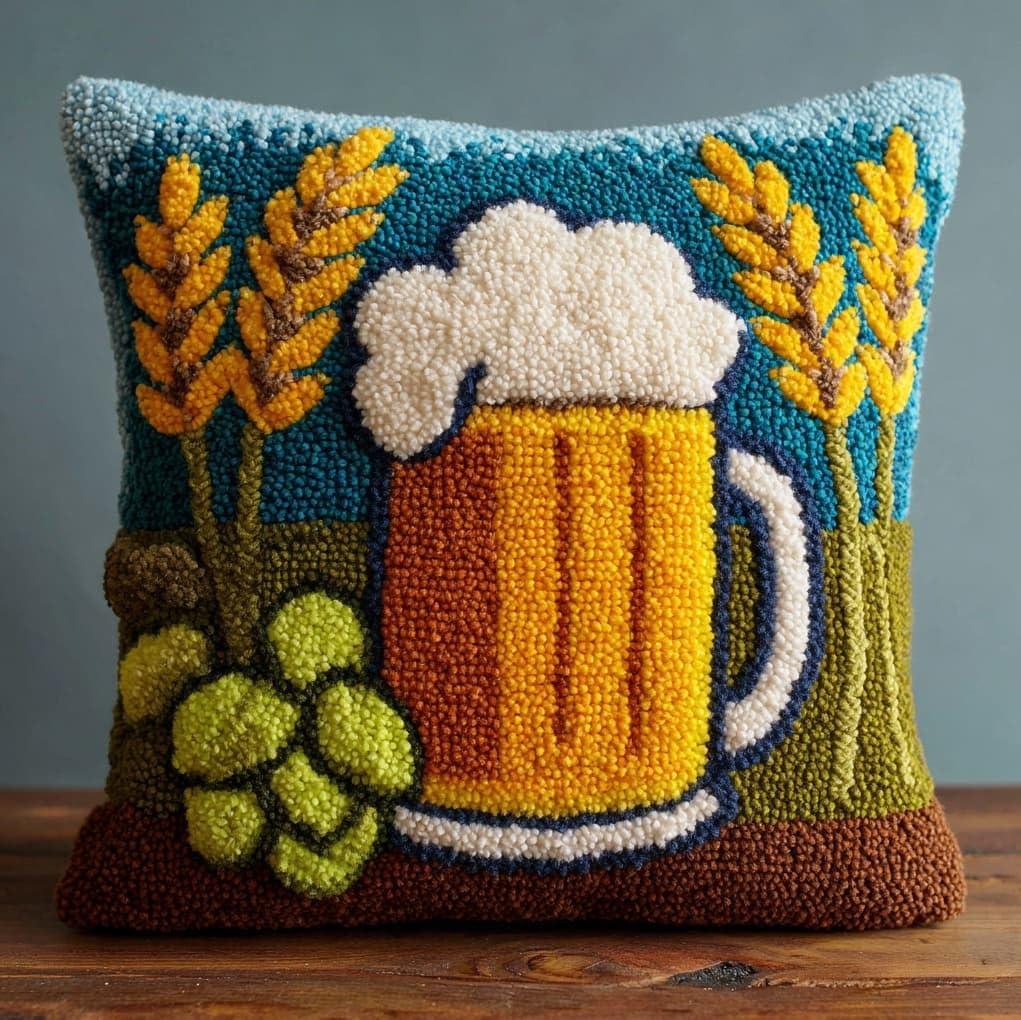 WallustrioaW DIY Rug Cushion kit 43x43cm,Beer Mug and Leaves