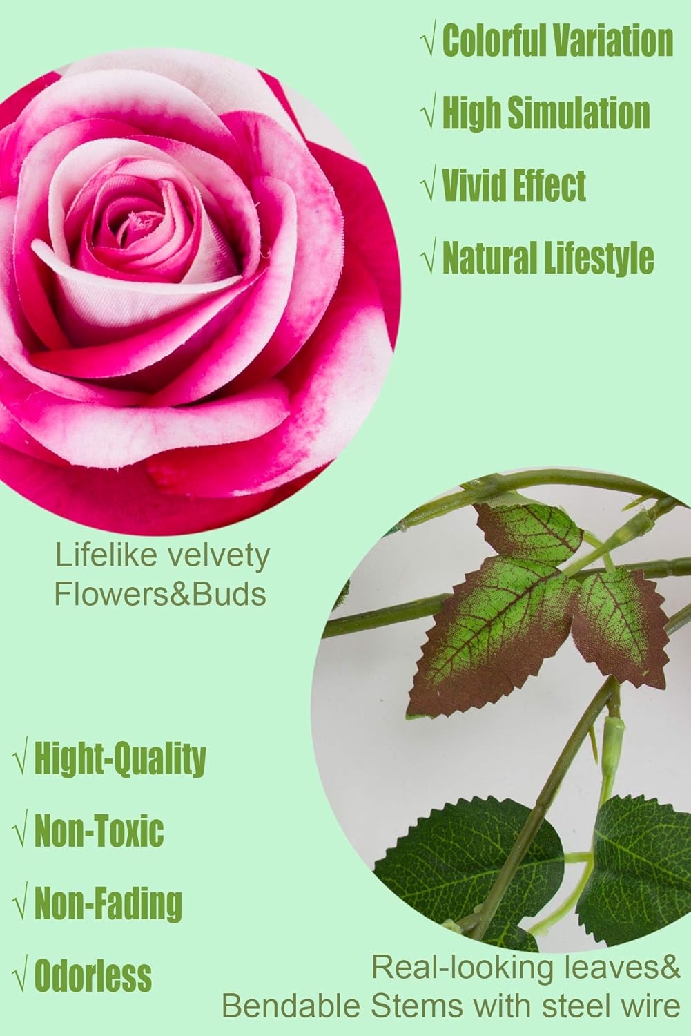 Artificial Rose Vine 2pcs 6 Feet Long Rose Garland Velvety Flower Vine for Wedding Arch Backdrop Decoration Home Décor Wreath(Fuchsia)