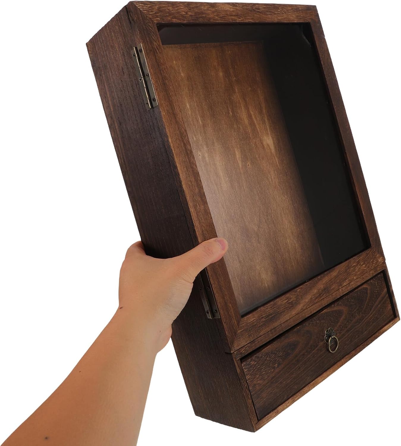 Wood Display Case for Collectibles with Carbonized Solid Wood Frame, Hollow Butterfly and Dried Flower Specimen Shadow Box, Wall-mountable Decorative Picture Frame for Home Décor