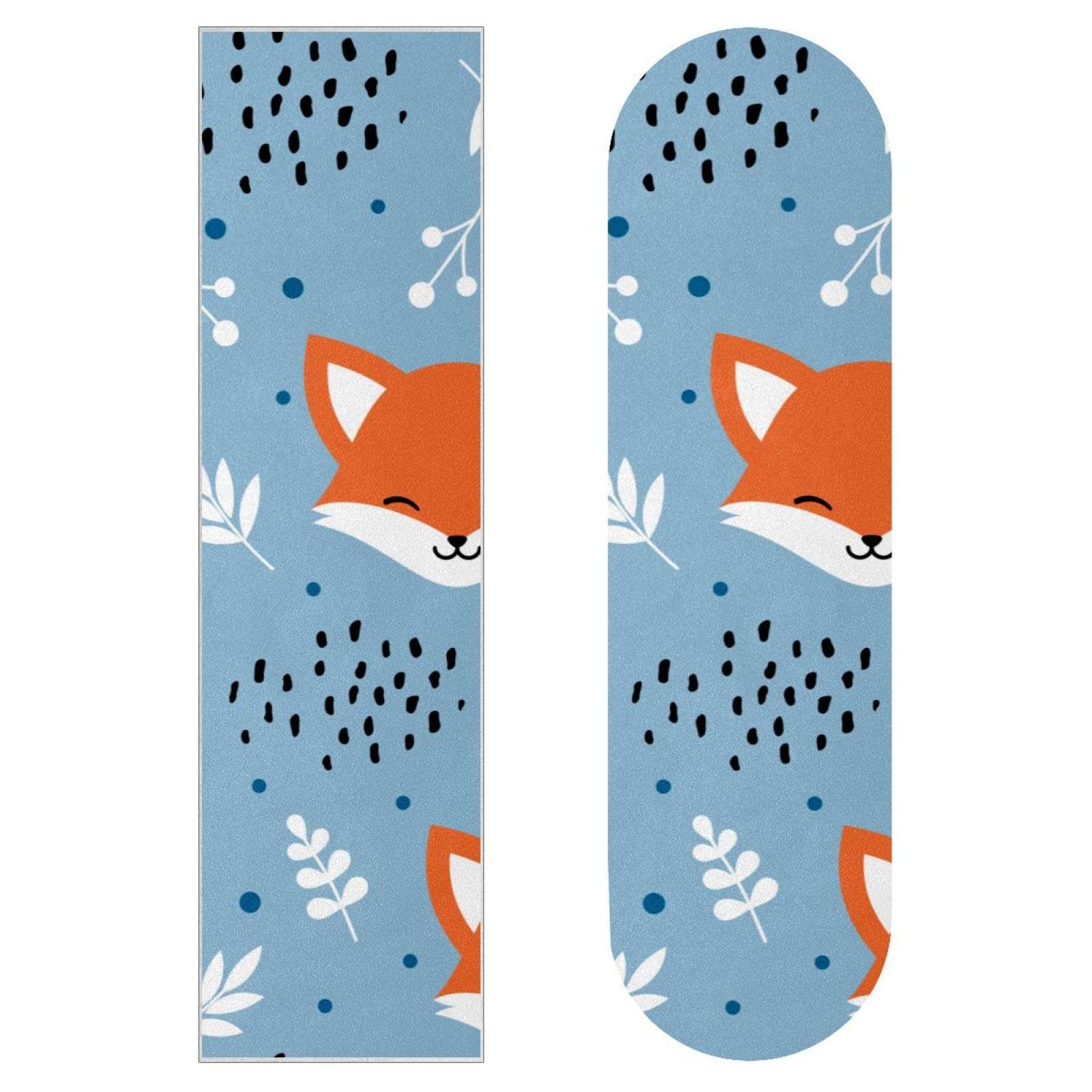 Lot de 2 feuilles de papier abrasif pour planche de skateboard et longboard Motif renard orange
