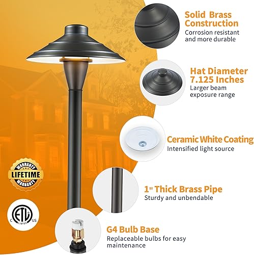 Miniatura 2 de Gardenreet Luces de latón de bajo voltaje, luces LED de camino de paisaje para exteriores de 12 V (sombrero) para pasarela, entrada, jardín, patio,