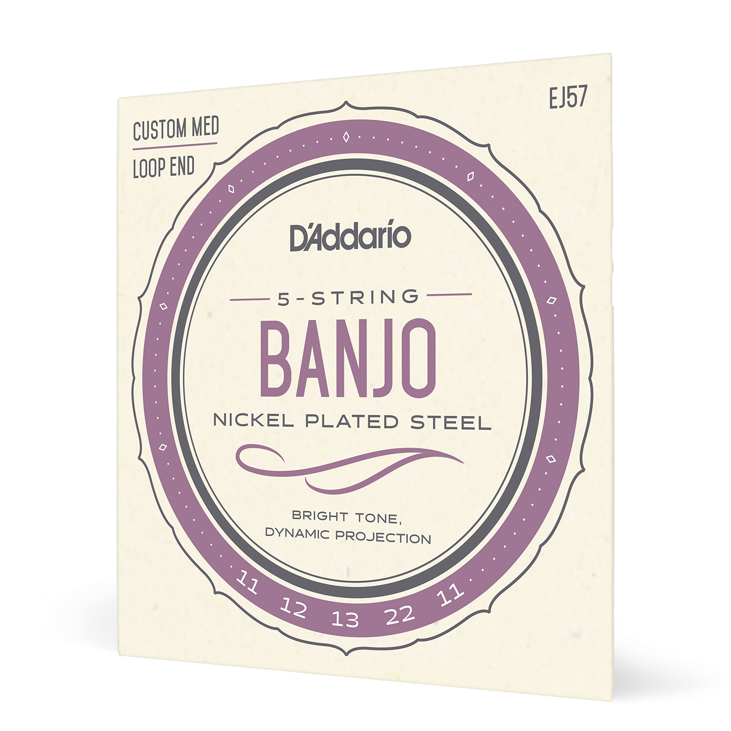 D'Addario EJ57 5-String Banjo, Nickel Wound, Loop End, 11-22 Custom Medium