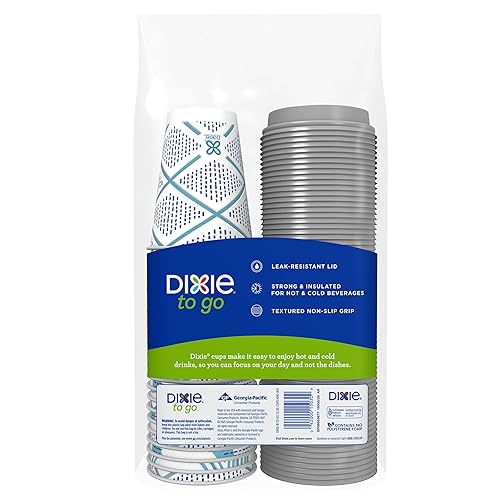 Miniatura 2 de Dixie To Go - Tazas de café de papel con tapas, 12 onzas, 66 unidades, vasos de papel aislantes desechables para bebidas calientes o frías