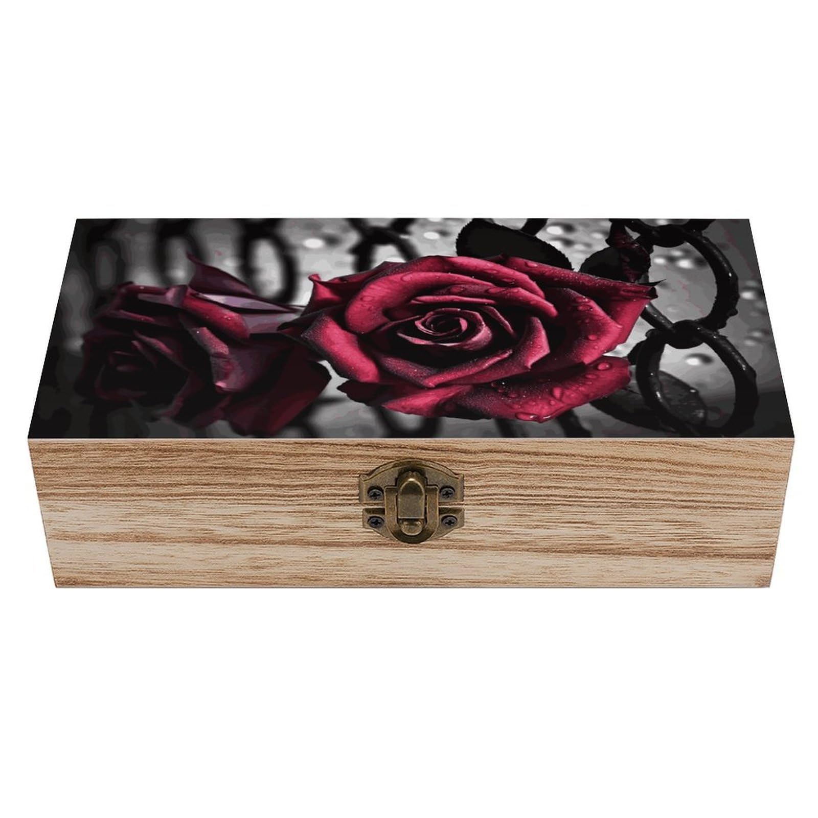 JTREHY Gothic Roses Wooden Keepsake Box Vintage-Style Wood Keepsake Case with Hinged Lid Solid Wood Boxes Beautifully Memory Treasure Case Vintage-Style Wooden Storage Box