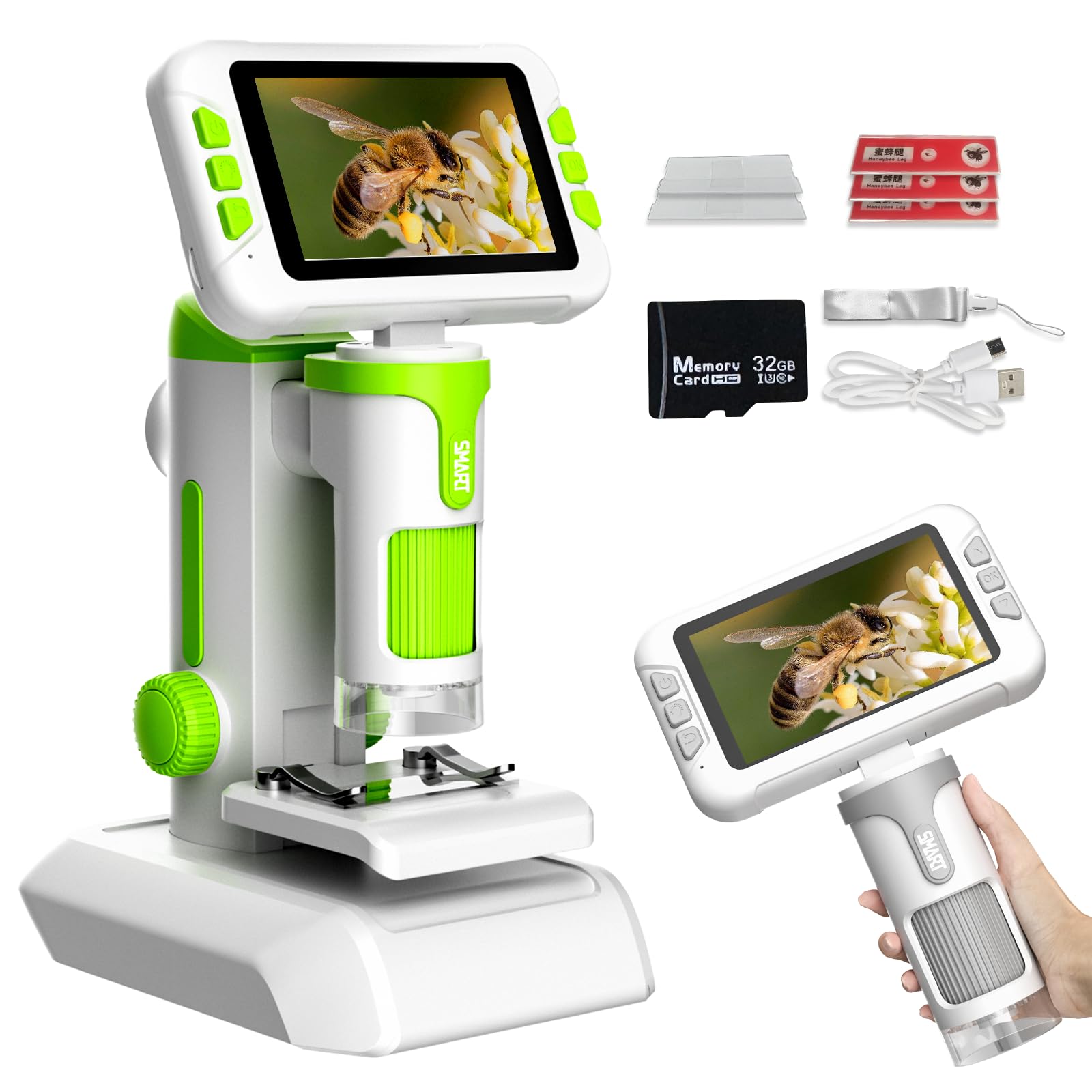 Microscope Enfant Portable 1600x Zoom, 4" Écran IPS avec Photos et Vidéos, Carte TF 32G, Rechargeable Batterie, Connexion PC directe, Kit d'Expériences Scientifiques pour Les de 6 à 12 Ans
