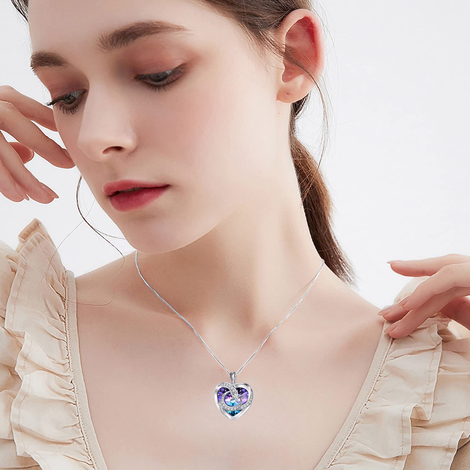 TOUPOP 925 Sterling Silber Monde Kette Für Freunde Stern Anhänger Mond Halskette Kristallkette Damen Schmuck mutter ehefrau mädchen Geburtstagsgeschenke für Frauen