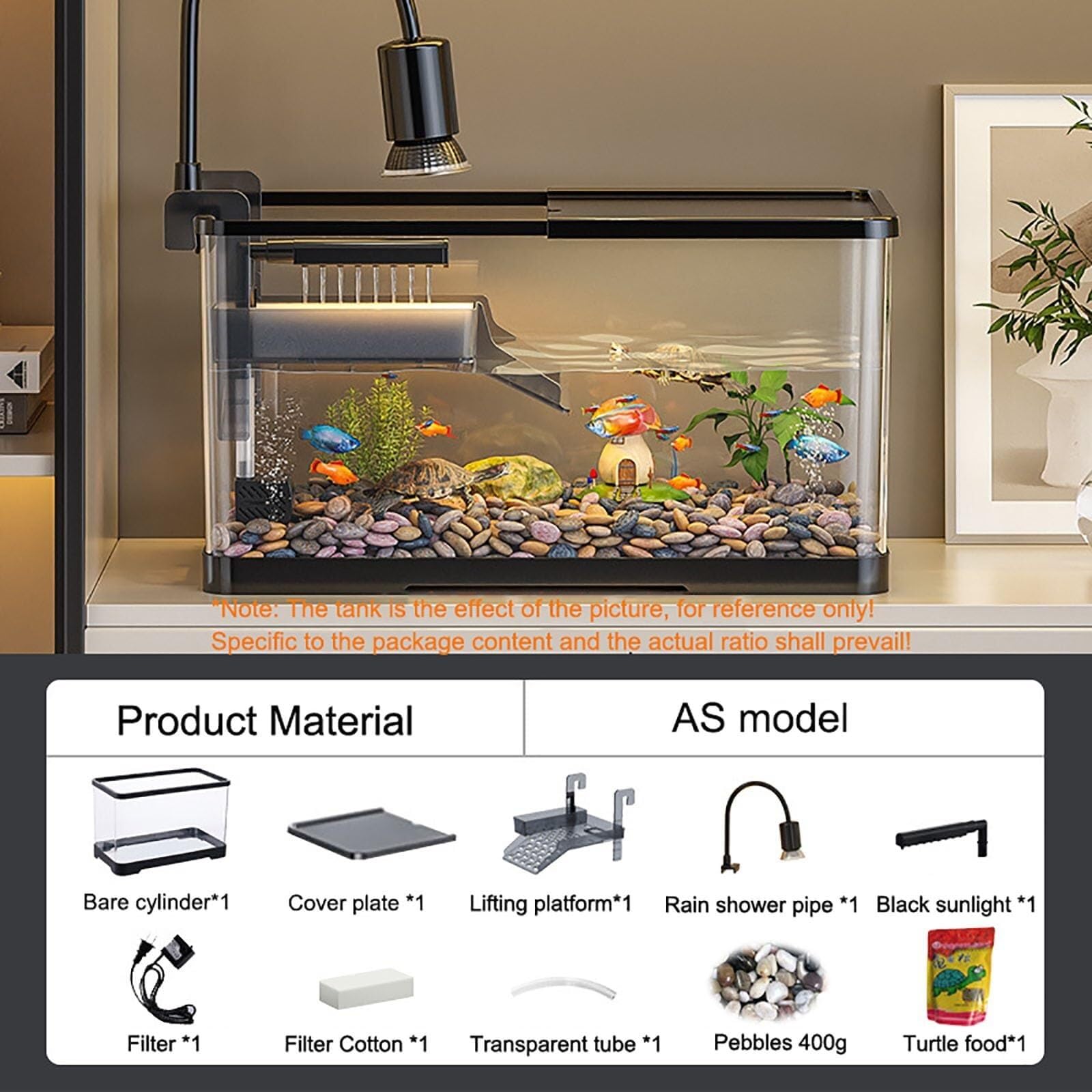 Wassertank-Set + Lampe + Filter, Tank-Starter-Set, Reptilienhabitat mit Deckel, multifunktionale Bereiche für Schildkröten, Krabben, Fische, Amphibien, Reptilien (klein)