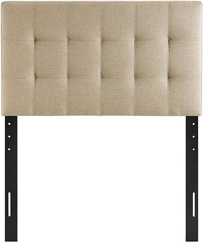 Miniatura 5 de Modway Lily Cabecero doble tapizado de tela de lino con botones en beige