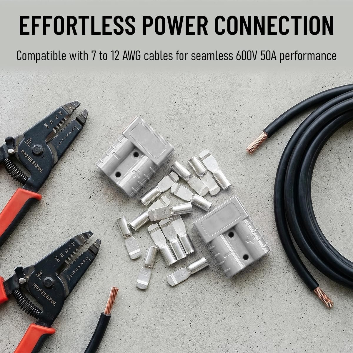 10PCS 50A Car Battery Cable Connector, Vehicle Battery Quick Connect Disconnect Wire Harness Plug Kit, Auto Batteries Quick Connector Set, Universal for Bike ATV Winch Trailer (Gray)