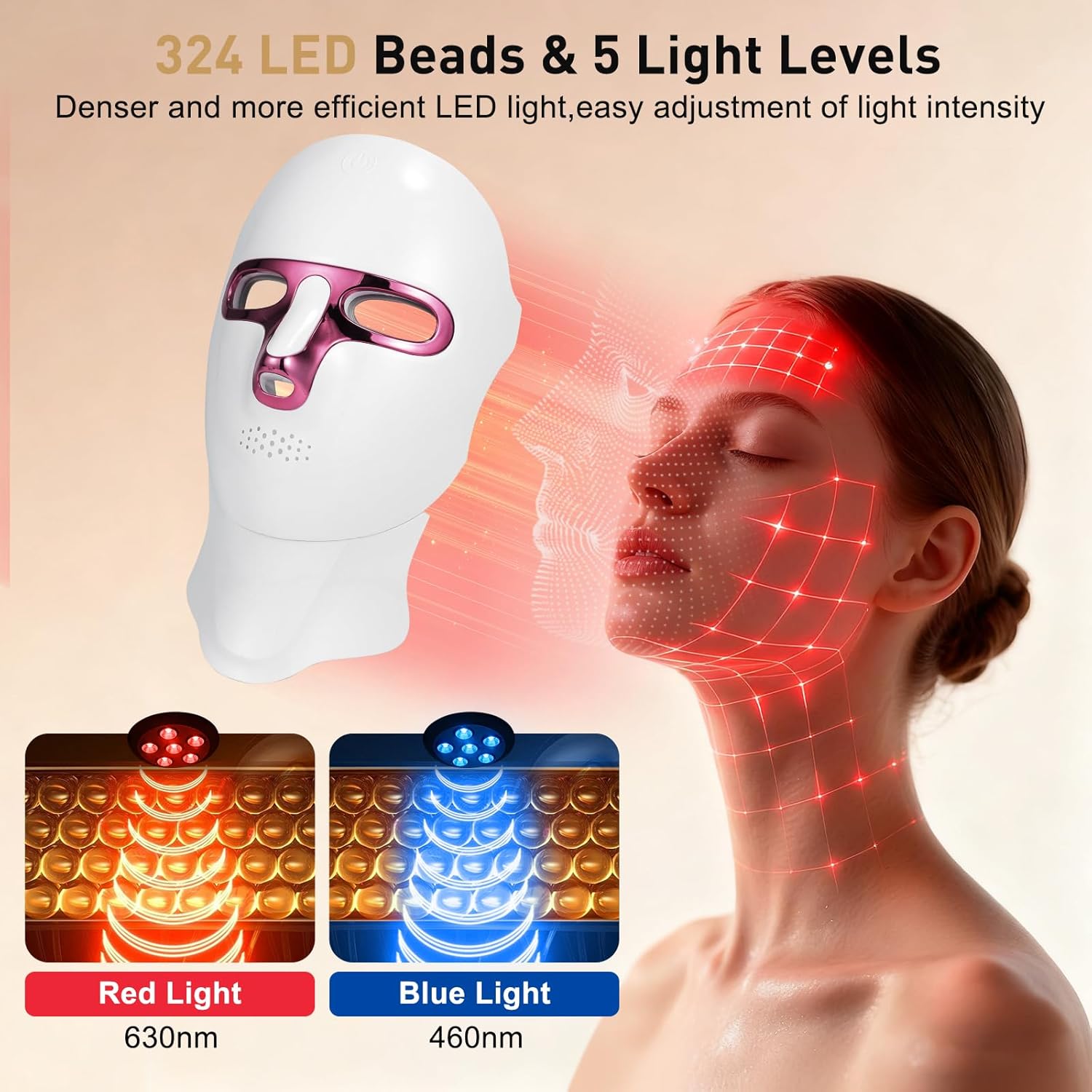 Red Light Therapy Mask for Face & Neck, LED Infrared Light Therapy Device,USB-C Rechargeable,Skin Rejuvenation & Anti-Aging,Infrared Lights Masks for Home Working Travel Yoga Sleep - Image 3