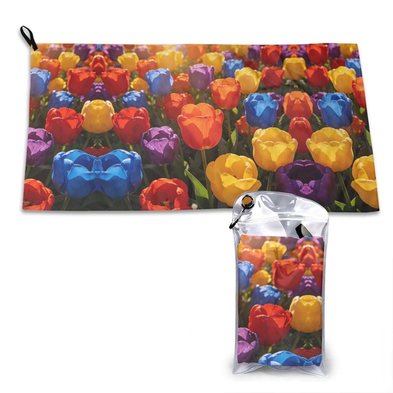 DUYKIMQW Vibrant Tulip Field Print Quick Dry Towel 16x31.5in White